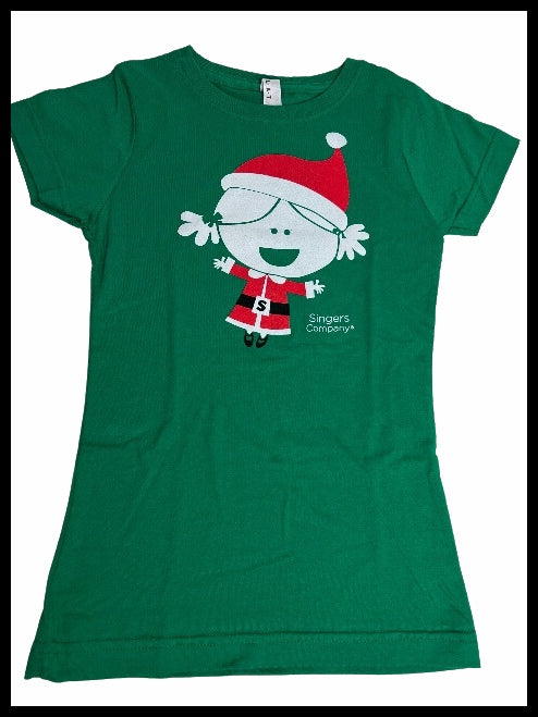 Festive Green Christmas Santa Sadie Tshirt