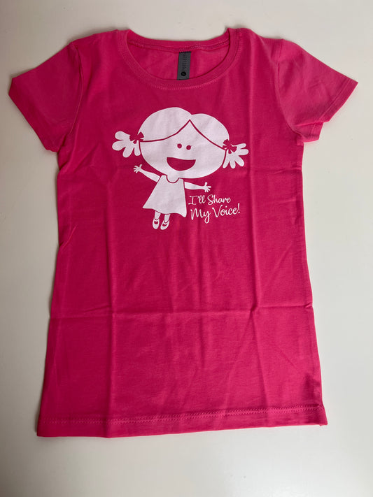 #3 "I'll Share My Voice" Pink Tshirt (White Logo) -- Child XS Only